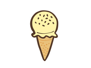 かわいいアイスクリームのバニラ味コーン／手描きイラスト素材