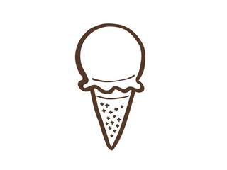 かわいいアイスクリームのコーン線画／手描きイラスト素材