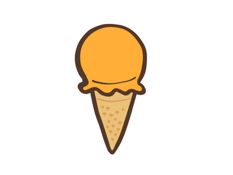 かわいいアイスクリームのオレンジ味コーン／手描きイラスト素材