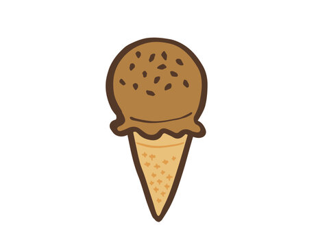 かわいいアイスクリームのチョコレート味コーン／手描きイラスト素材