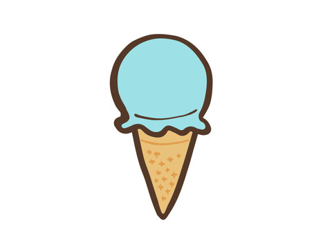 かわいいアイスクリームのソーダ味コーン／手描きイラスト素材