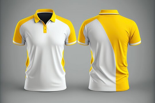Polo t-shirt front and back mockup, yellow and white contrast, 3d render