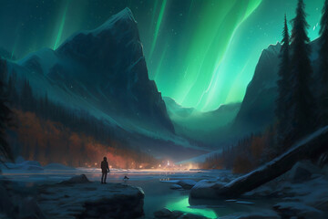 Twirling under the Northern Lights: A Grand Escapade. Generative AI.
