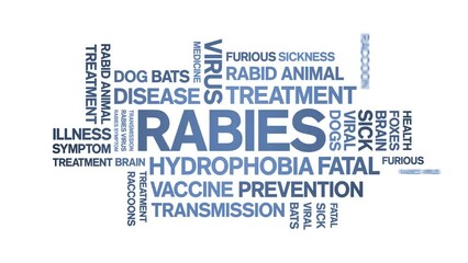Rabies animated tag word cloud;text design animation kinetic typography seamless loop.
