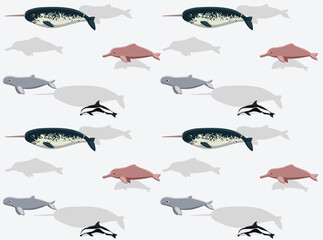 Narwhal River Dolphin Hourglass Irrawaddy Cute Cartoon Poses Seamless Wallpaper Background