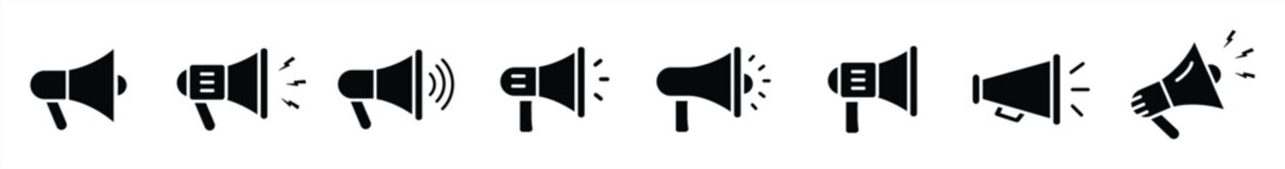 Megaphone icons set. Loudspeaker megaphone icon collection. Advertising and marketing concept. Flat and line style. Megaphone and loudspeaker icon sign and symbol. Vector illustration.