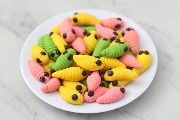 caterpillar cake with various colors