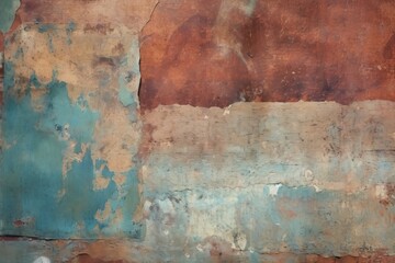 weathered and worn wall with peeling paint and rust. Generative AI