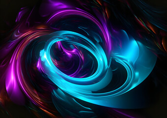 Vibrant Neon Background with Swirling Blue, Turquoise Glow, Generative AI