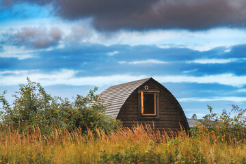 Fototapeta premium Wooden swedish cottage beach house at Kattegat sea near Halmstad, Sweden.