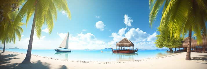 Summer beach side sunny day, Product display montage, template web site design, Banner design. Generative Ai