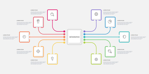 Infographic diagram 10 options or steps. Mind Map, Process, Flowchart, Template. Vector illustration.