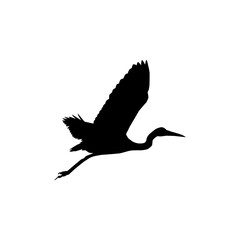 The black heron (Egretta Ardesiaca), also known as the Black Egret Silhouette for Art Illustration, Logo, Pictogram, Website, or Graphic Design Element. Vector Illustration