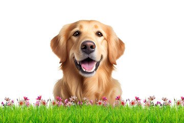 Happy dog ​​in the meadow on a transparent background. AI generator