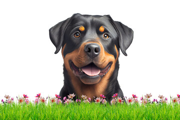 Happy dog ​​in the meadow on a transparent background. AI generator