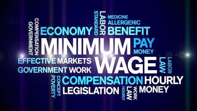 Minimum Wage Animated tag word cloud;text design animation kinetic typography seamless loop.