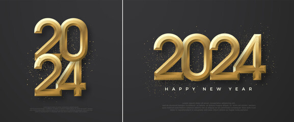 New Year 2024 Design. Vector Illustration Number 2024 with luxury gold colors glittering vector design for greetings and celebration of Happy New Year 2024.