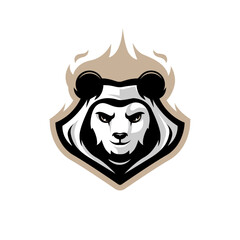 Panda esport logo. Flaming panda on white background