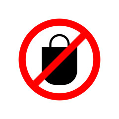 Shopping bag prohibited sign. Forbidden signs and symbols on white background 