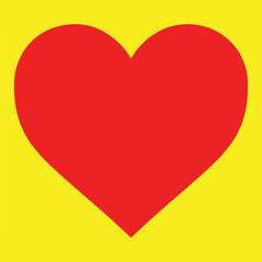 Red Heart Valentine's Day Symbol of Love Flat Red Icon Isolated on Yellow Background. Vector illustration. Red and Yellow