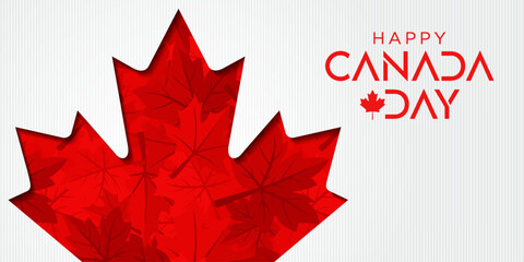Happy Canada Day in white background with red maple leaf vector illustration