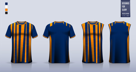 Blue T-shirt sport, Soccer jersey, football kit, basketball uniform, tank top, and running singlet mockup. Fabric pattern design.