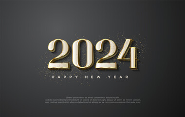 Classic Design for Happy New Year 2024 celebration. With luxury and elegant numbers illustrations. Premium vector design for greetings and celebration of Happy New Year 2024.