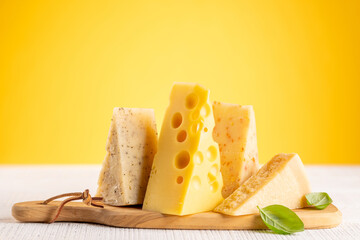 Various cheese on board