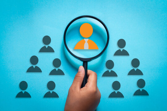 magnifying glass focus on manager icon, Personnel search and human development concept