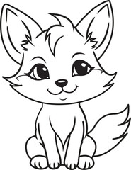 Cute fox cartoon. Black and white lines. Coloring page for kids. Activity Book.