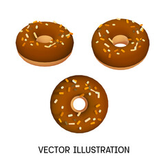 vector donuts with chocolate and bitten donuts flat illustration set