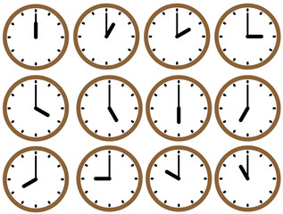 シンプルな木製掛け時計の毎時のセット