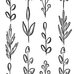 Doodle seamless pattern with branch and leaves