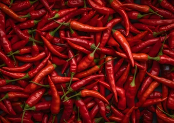 Fotobehang Red chili peppers texture background top view © MAJGraphics