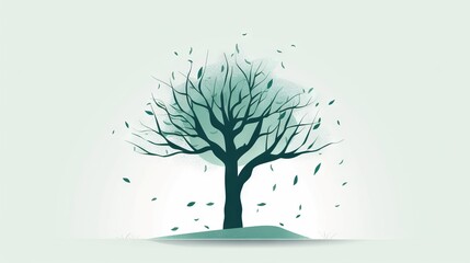  a tree with leaves blowing in the wind on a hill.  generative ai