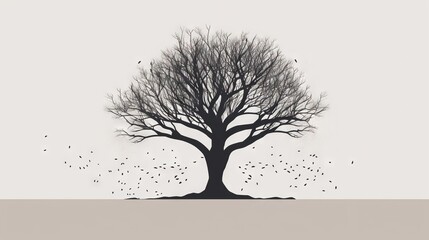  a black and white photo of a tree with birds flying around it.  generative ai