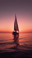 Fototapeta na wymiar a sailboat in the ocean at sunset with the sun setting. generative ai
