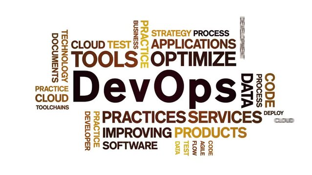 DevOps animated tag word cloud;text design animation kinetic typography seamless loop.