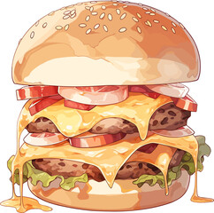 Cheesy burger anime style illustration drawing created using generative ai