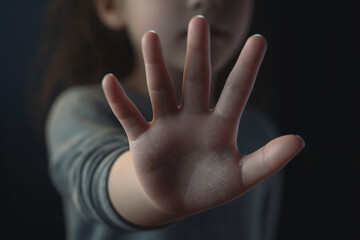 The girl's palm shows a dirty stain.