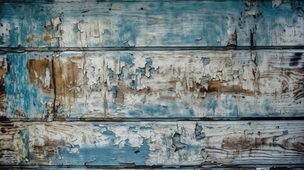  an old wooden wall with peeling paint and peeling paint on it.  generative ai