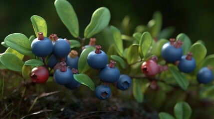  a close up of berries on a plant with leaves on it.  generative ai