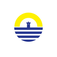 lighthouse sea landscape logo illustration.