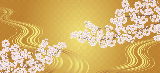 金箔と流水と桜　日本風のベクターイラスト背景