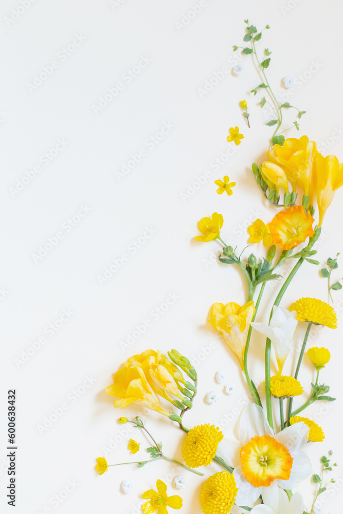 Wall mural yellow flowers on yellow paper background