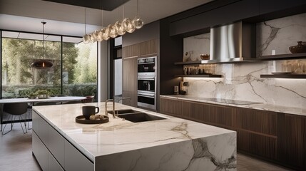 Fototapeta na wymiar Sophisticated Simplicity: A Modern Kitchen with Sleek Design and Elegant Details 4. Generative AI