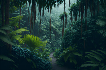 tropical jungle with trees