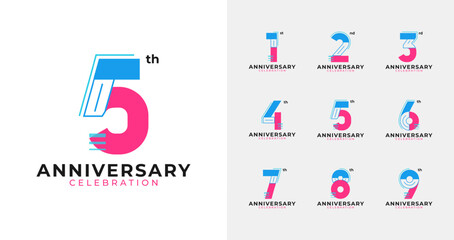 Pop color geometric anniversary logo collections. Birthday number for event, invitation card, or banner elements