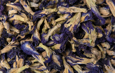 Dried leaves of asian blue orchid. Background of useful leaves. Leaves as a dye.