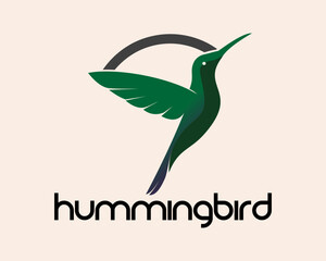flying hummingbird at sun line logo symbol icon design template illustration inspiration